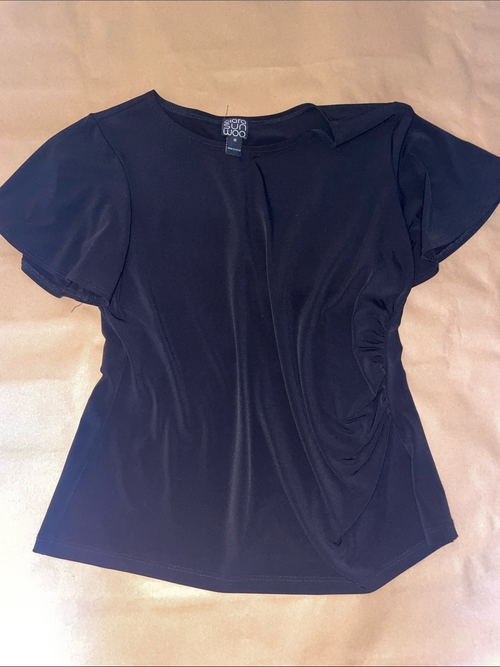 CLARA SUNWOO Black Short-Sleeve Ruched Side Women's Top